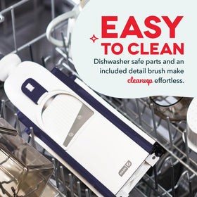 DASH Safe Slice Mandoline dicing action supports uniform cubes quickly.