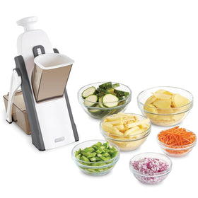 Dash Safe Slice Mandoline folded for compact storage in a small kitchen