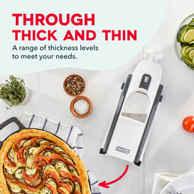 Dash Safe Slice Mandoline with julienne and matchstick options for uniform prep