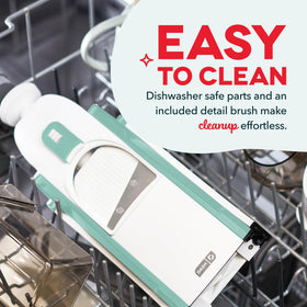 Dash Safe Slice Mandoline with built-in food catcher reduces mess during prep.