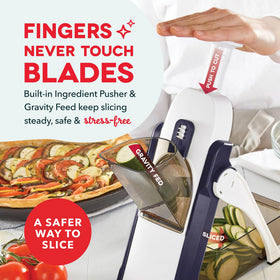 DASH Safe Slice Mandoline thickness adjuster enables precise 1-8 mm slices.