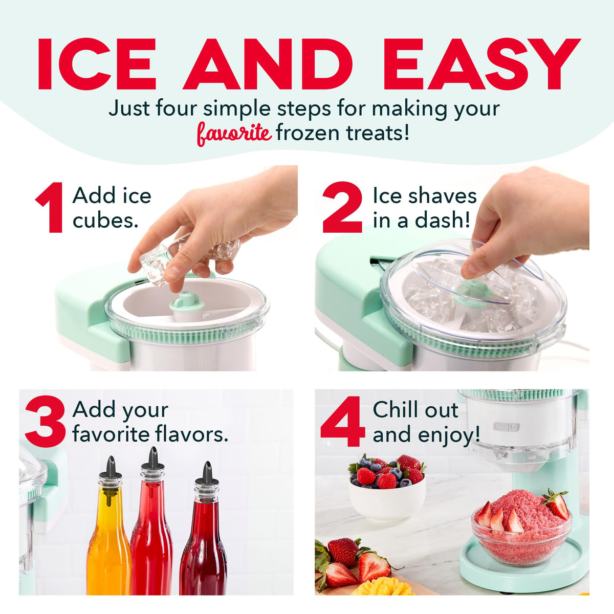DASH Shaved Ice Maker used for cocktails and snow cones at home.