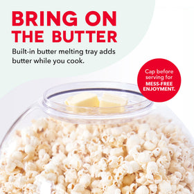Large lid serving bowl makes serving easy for family movie night