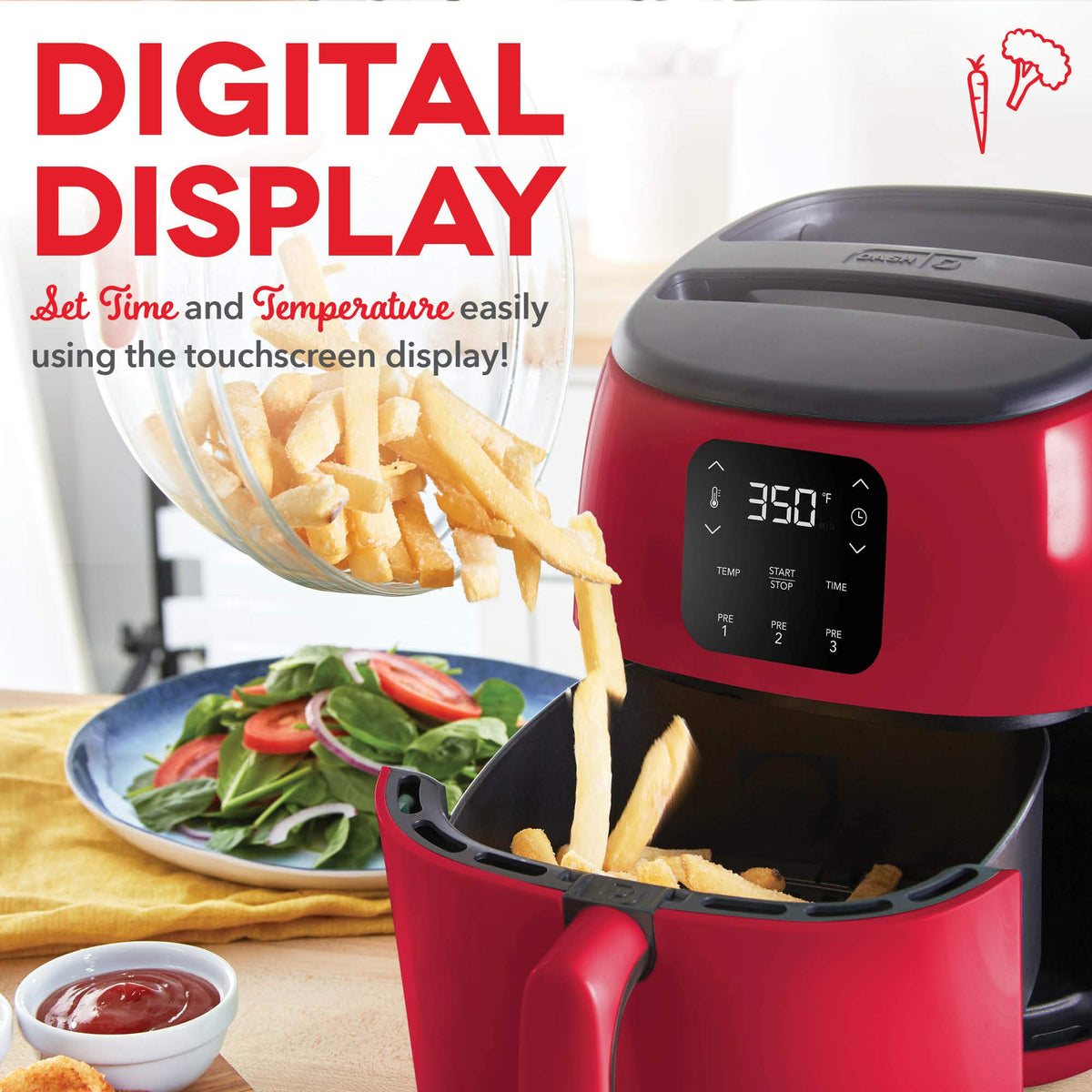 Dash Tasti-Crisp auto shut-off keeps cooking safe and hands-free