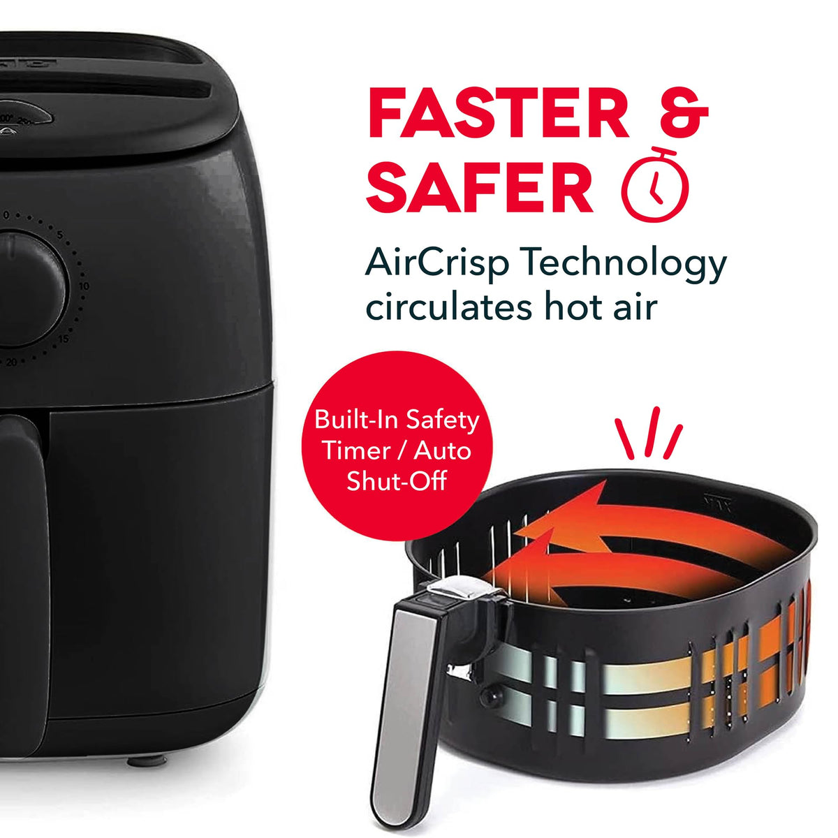 Dash Tasti-Crisp cool touch handle enables safe checking.