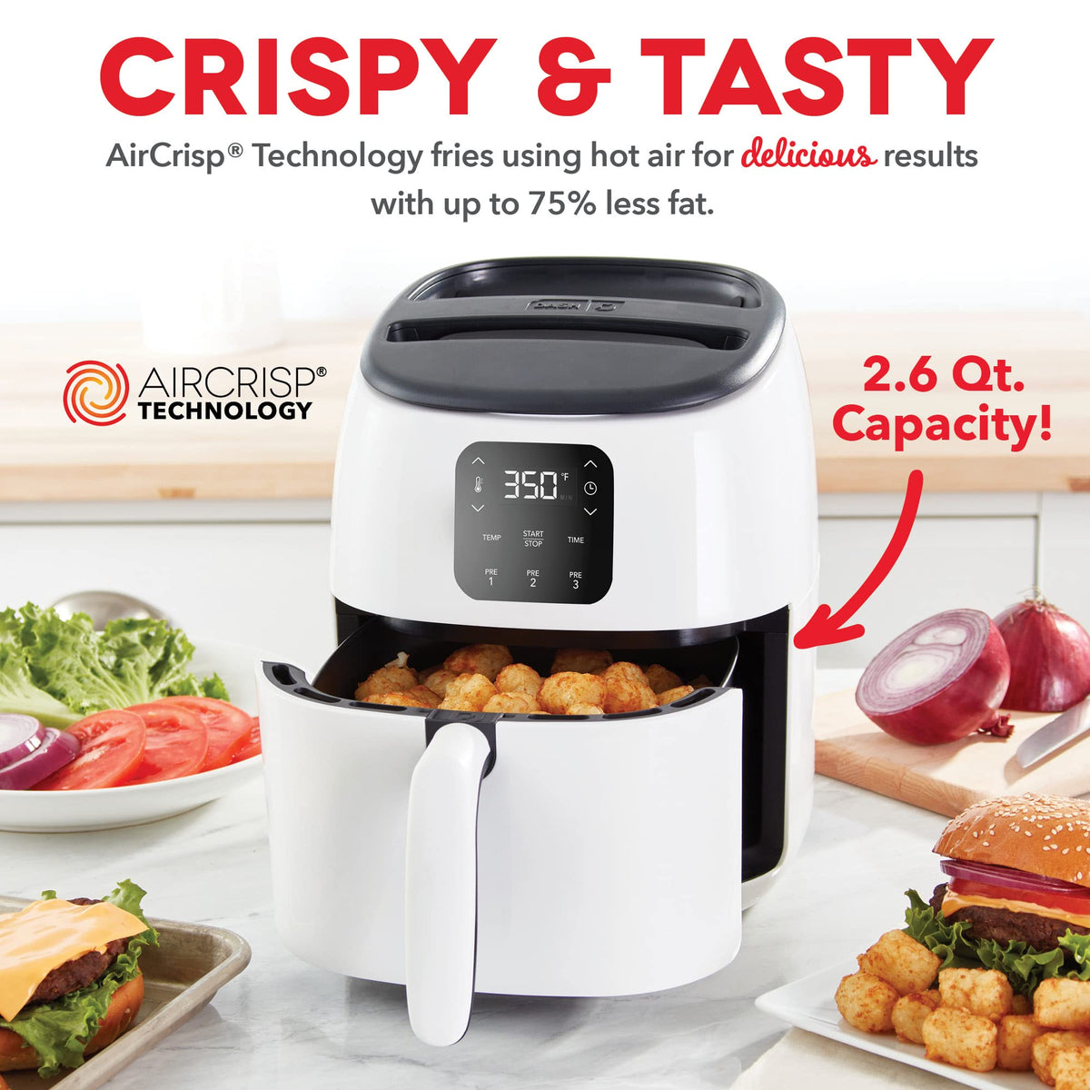 Dash Tasti-Crisp digital display aids precise time and temperature control