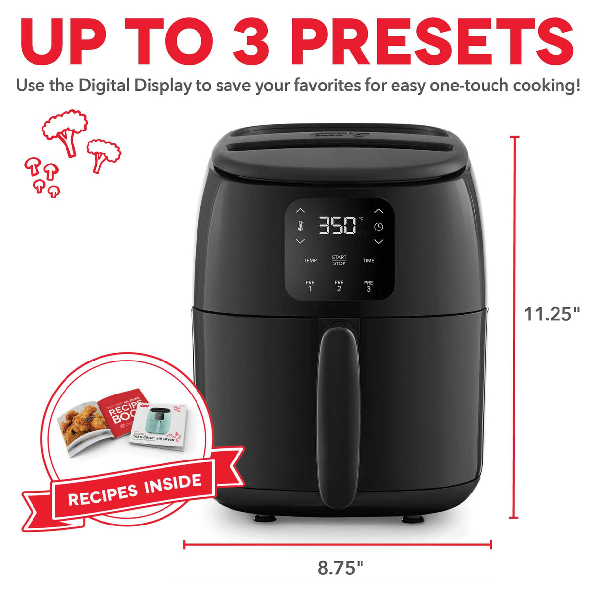 DASH Tasti-Crisp on-counter setup ideal for apartments and dorm rooms.