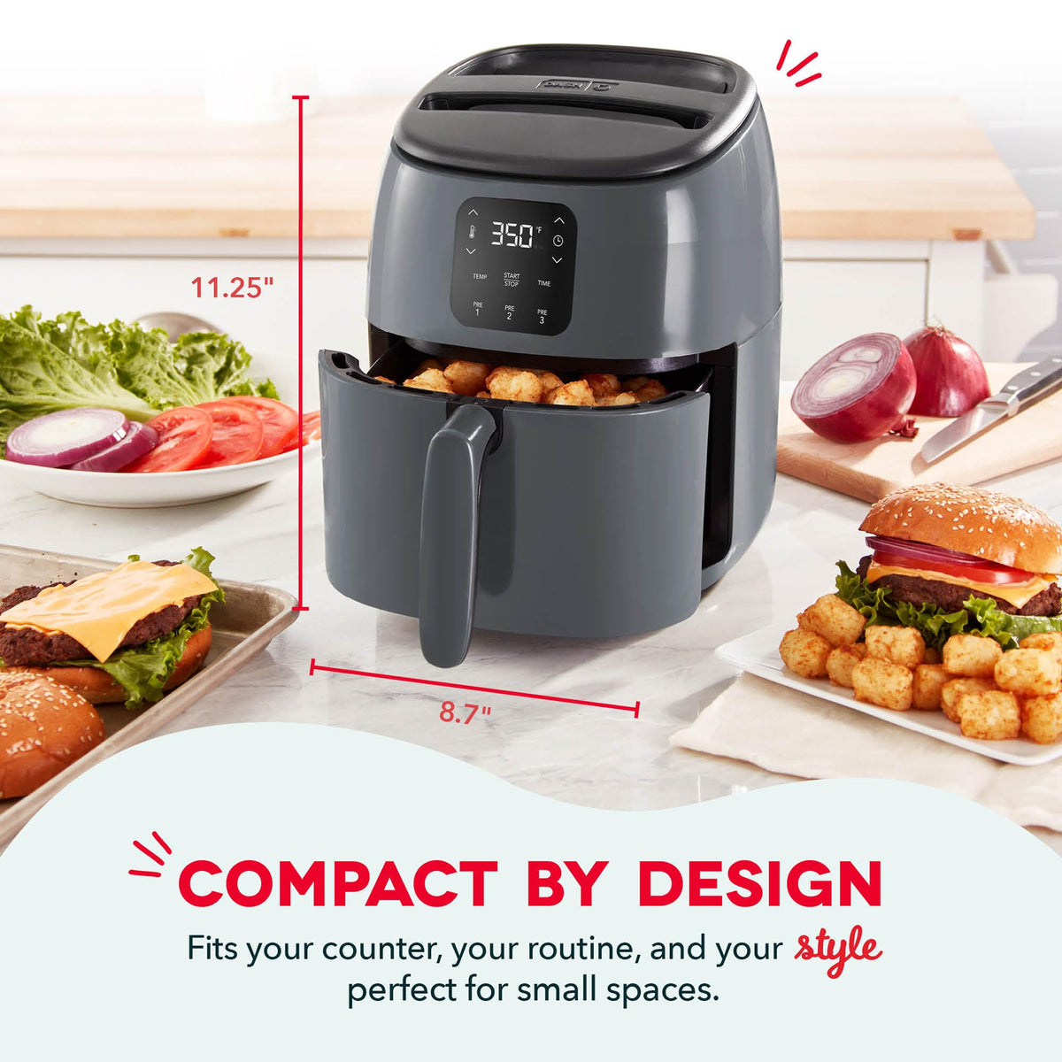 Dash Tasti-Crisp drawer with removable crisper basket for easy cleanup.