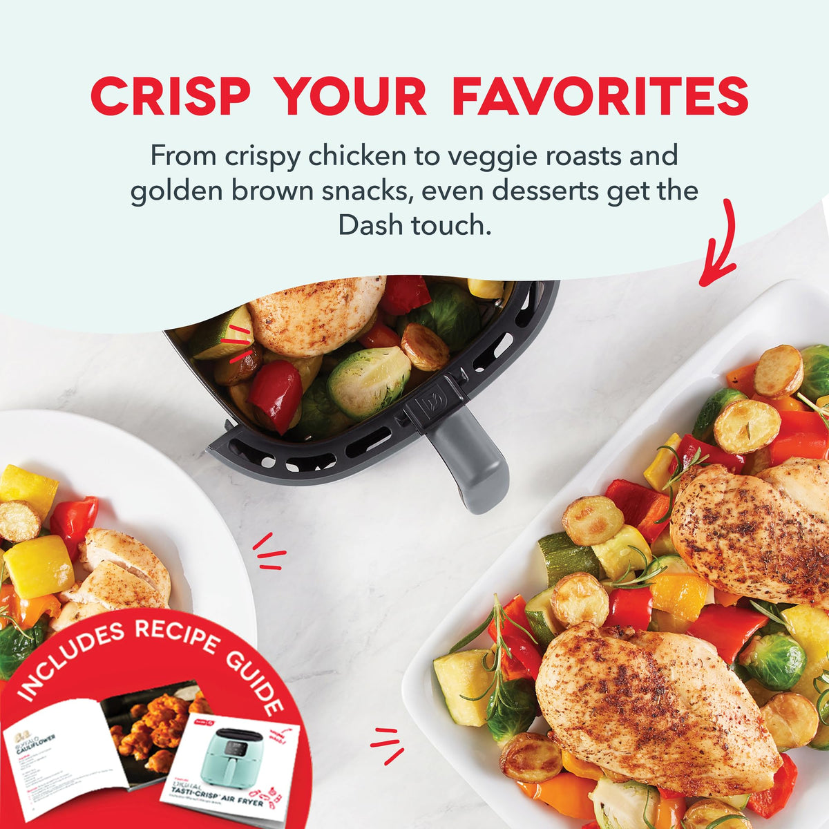 Dash Tasti-Crisp programmable presets offer quick, reliable cook cycles.