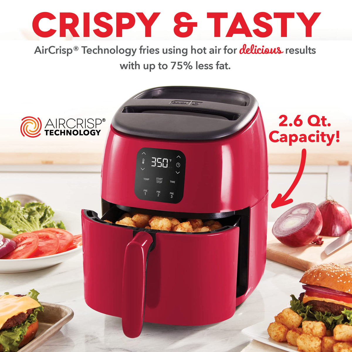 Dash Tasti-Crisp digital display panel with precise temp and timer