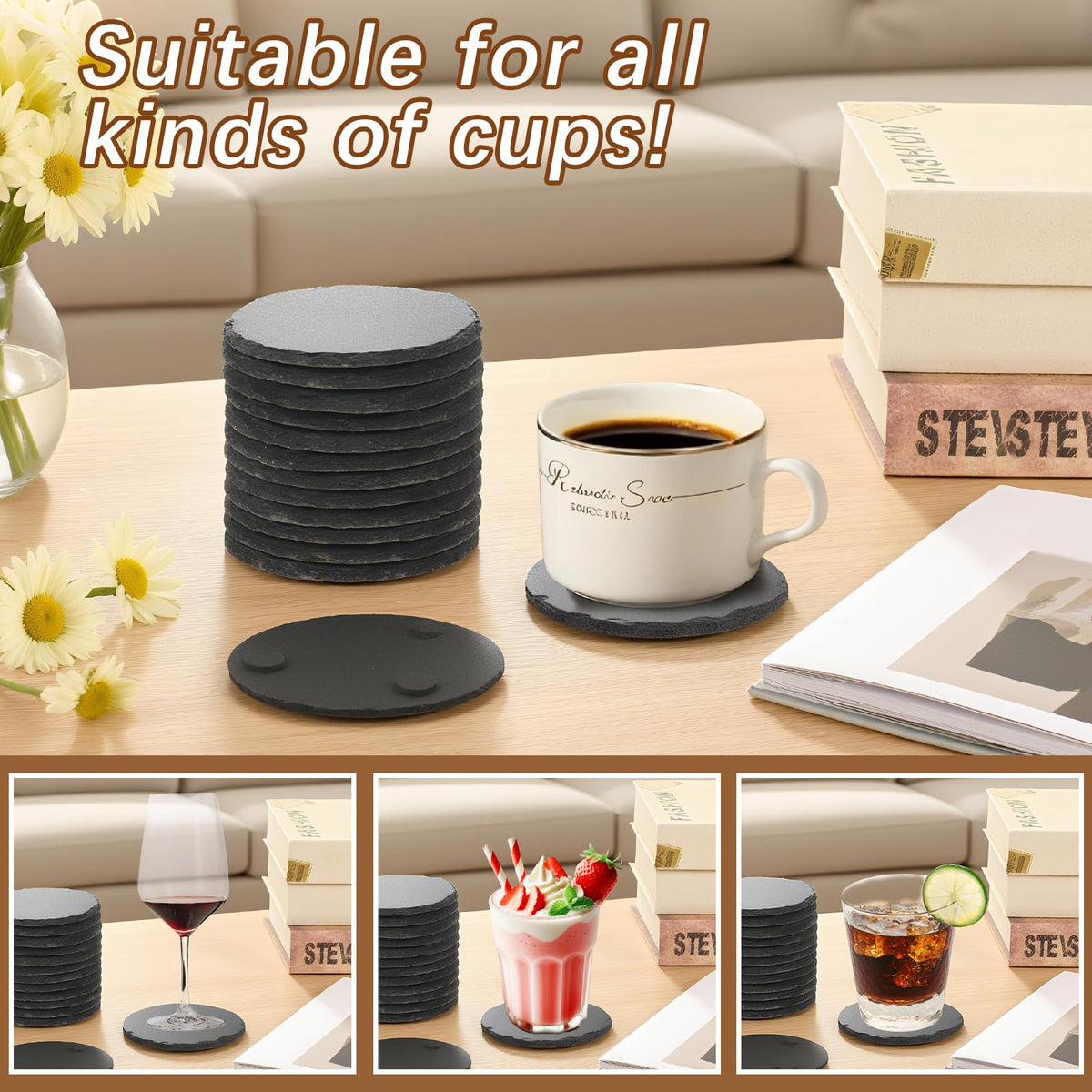 DASSNANE laser engraving ready slate coasters for customization