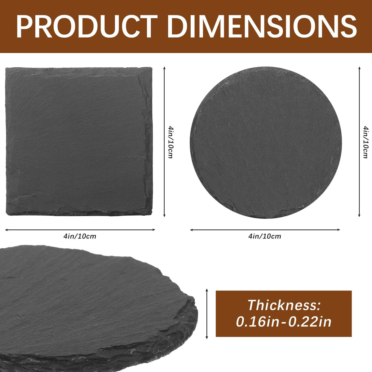 DASSNANE slate coaster round 4-inch anti-slip bottom protects surfaces