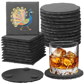 DASSNANE slate coaster square 4-inch anti-slip bottom protects surfaces