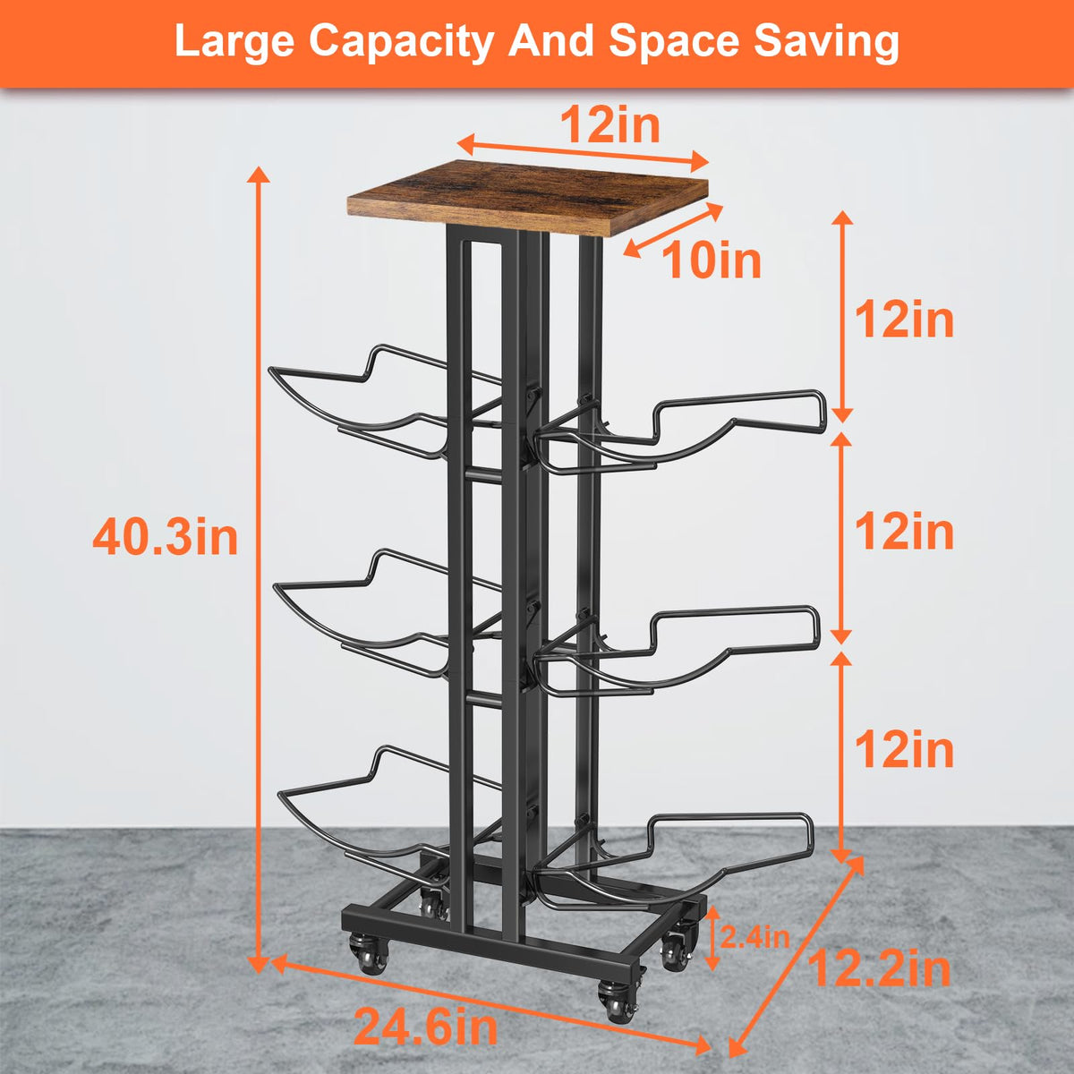 Dataroad Selead neatly organized bottles on rack reduces floor clutter.