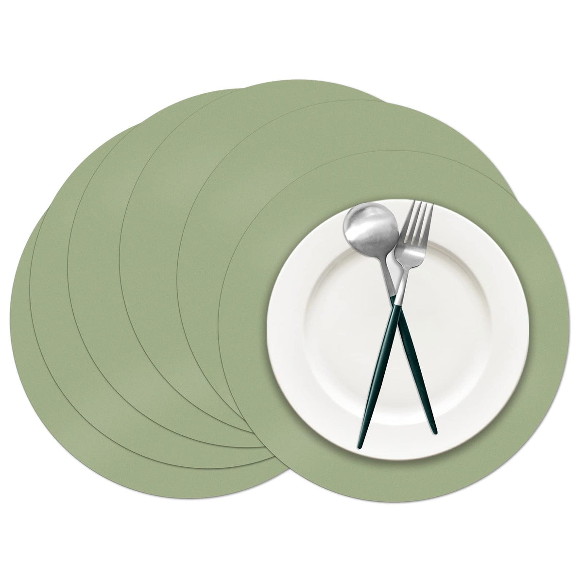Datyiiha sage green round placemats add elegant surface protection for 14-inch tables.