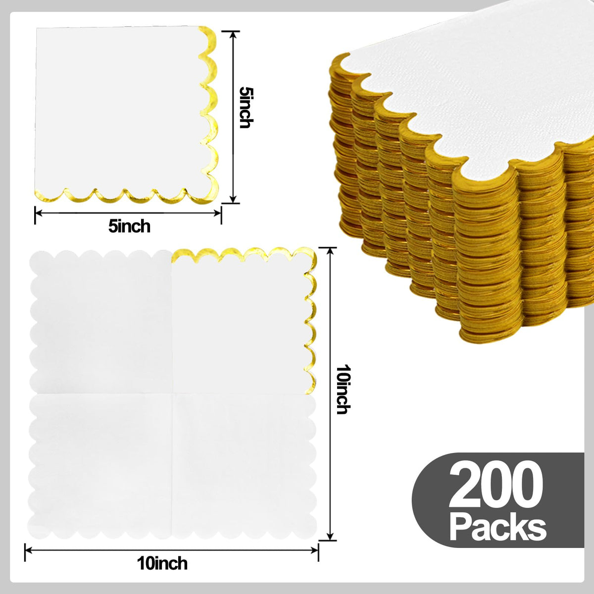 Datyiiha white and gold scalloped napkins unfolded to show generous coverage.