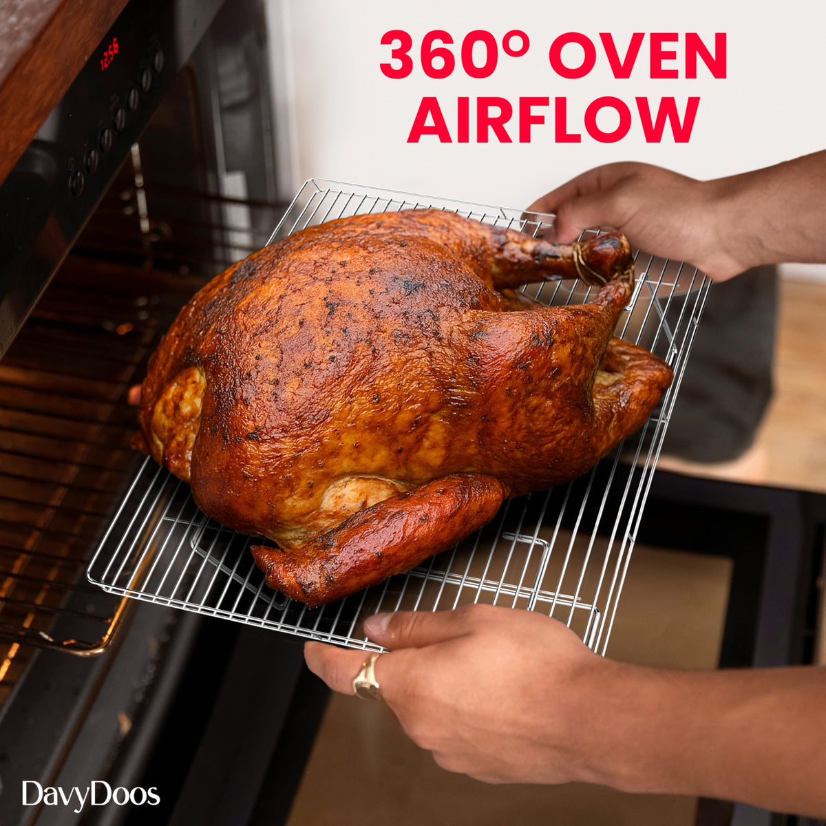 Wings cooking on the Crispmaster rack for even browning.
