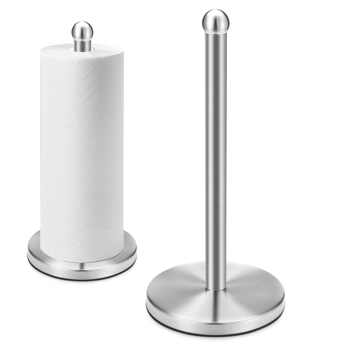DAWNER paper towel holder in brushed nickel stand keeps counters organized