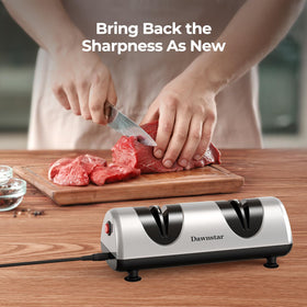 Dawnstar electric knife sharpener fine stage polishes burrs for a smooth, precise edge.