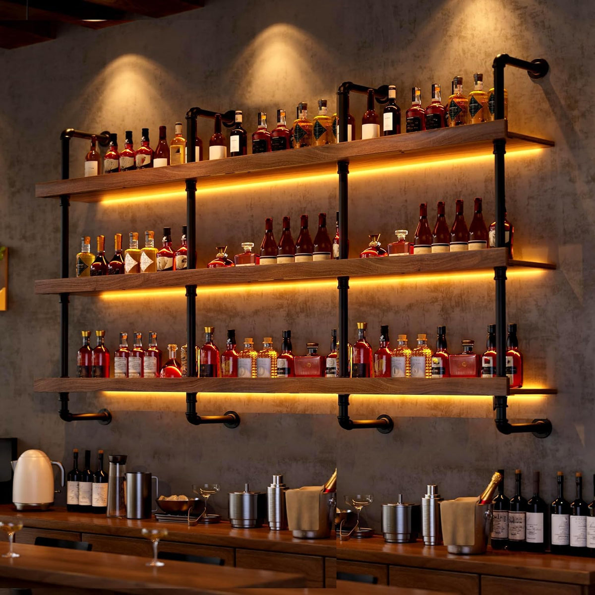 Dawselod 120 cm wall mounted wine rack provides tall display and storage