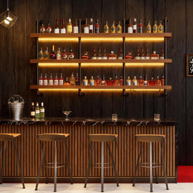 Dawselod wall shelf creates cozy dining room or home bar ambiance