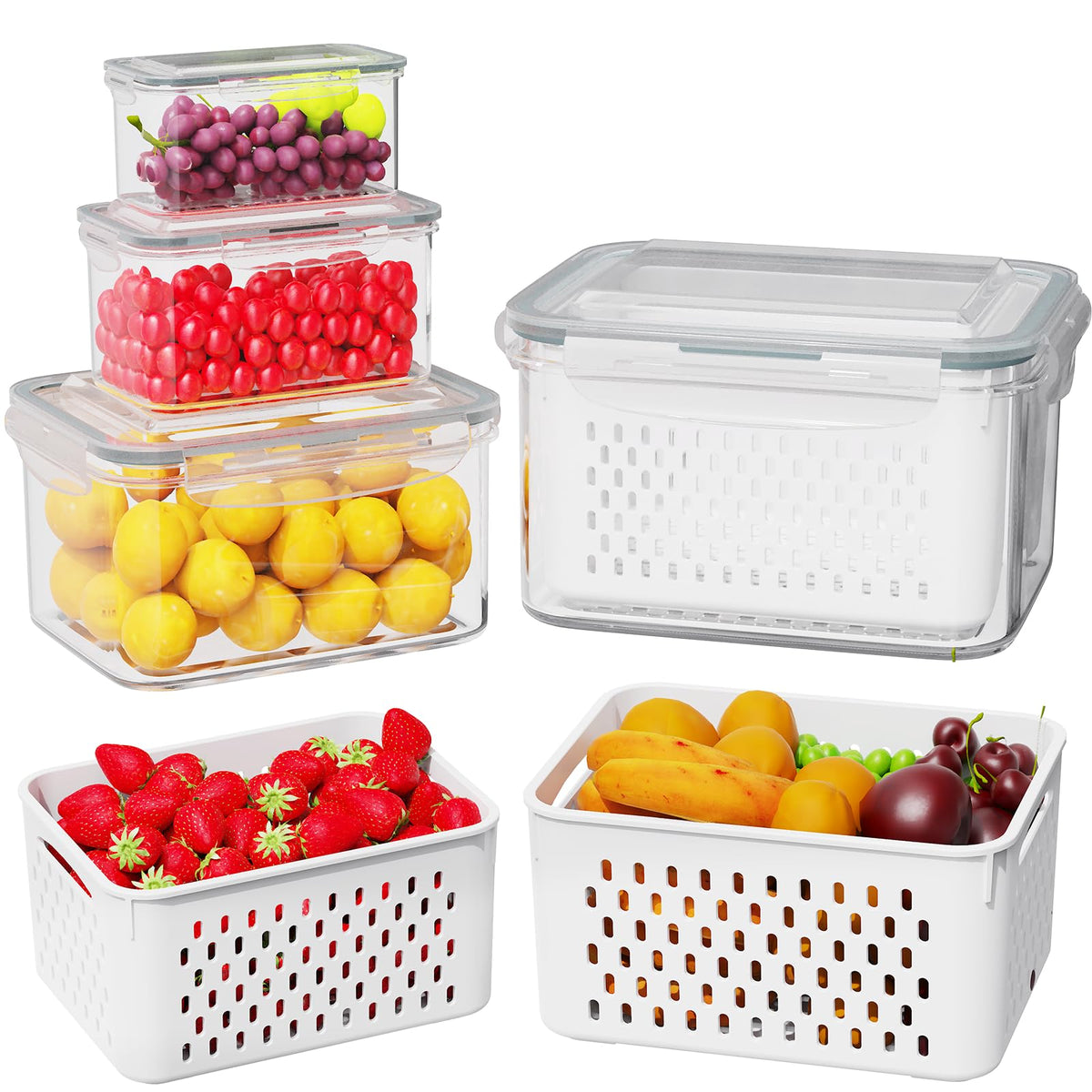 Dayacoco fruit storage 4pc drain basket keeps produce dry and organized