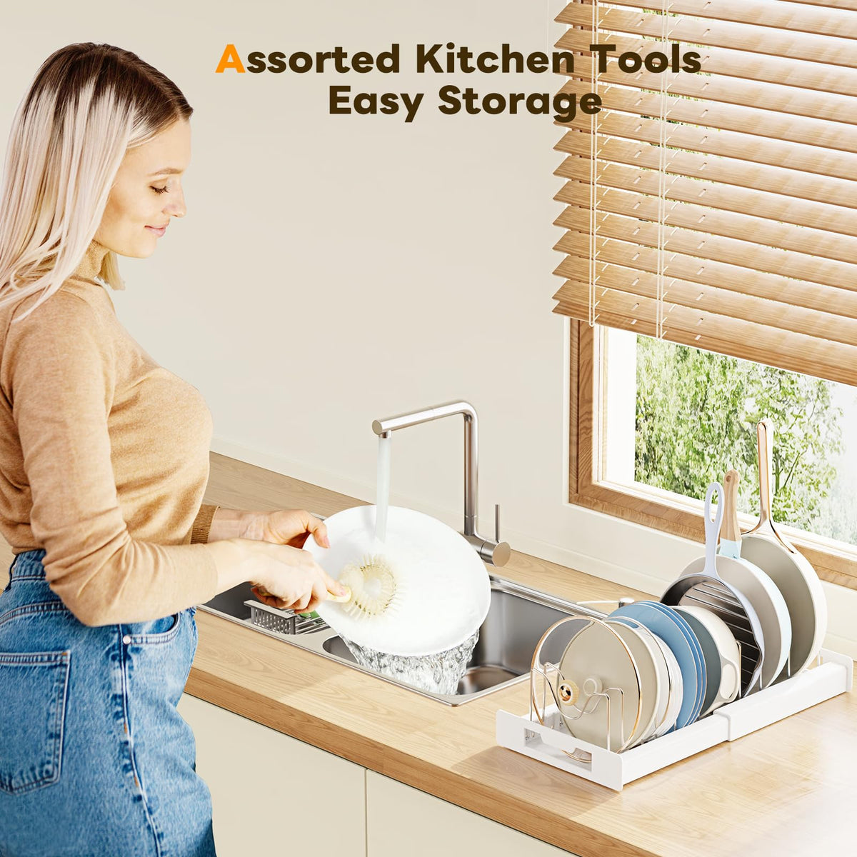 Dayacoco kitchen organizer fits various cabinet sizes and setups.