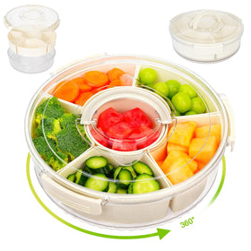 Dayacoco rotating tray with lid and handles shows six compartments for organized serving.