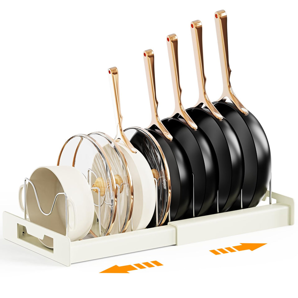 Dayacoco under-cabinet pot organizer with 10 compartments for cookware storage.