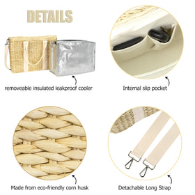 Daytani stylish hand-woven corn husk finish elevates casual outings.