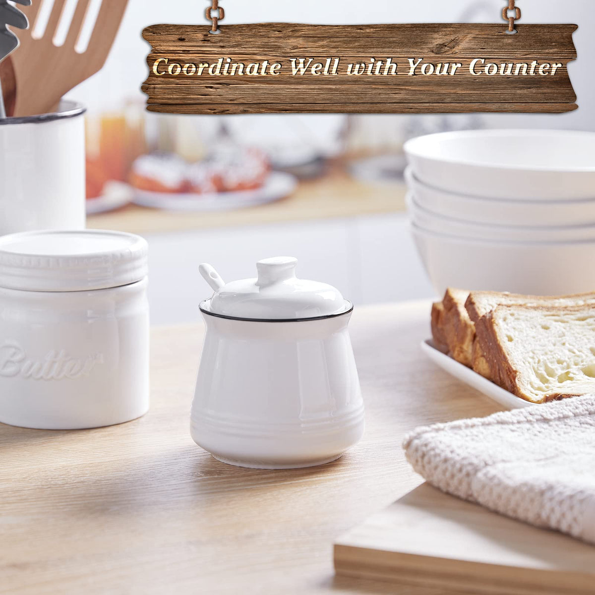 DAYYET ceramic sugar container with lid adds country charm to modern kitchens.