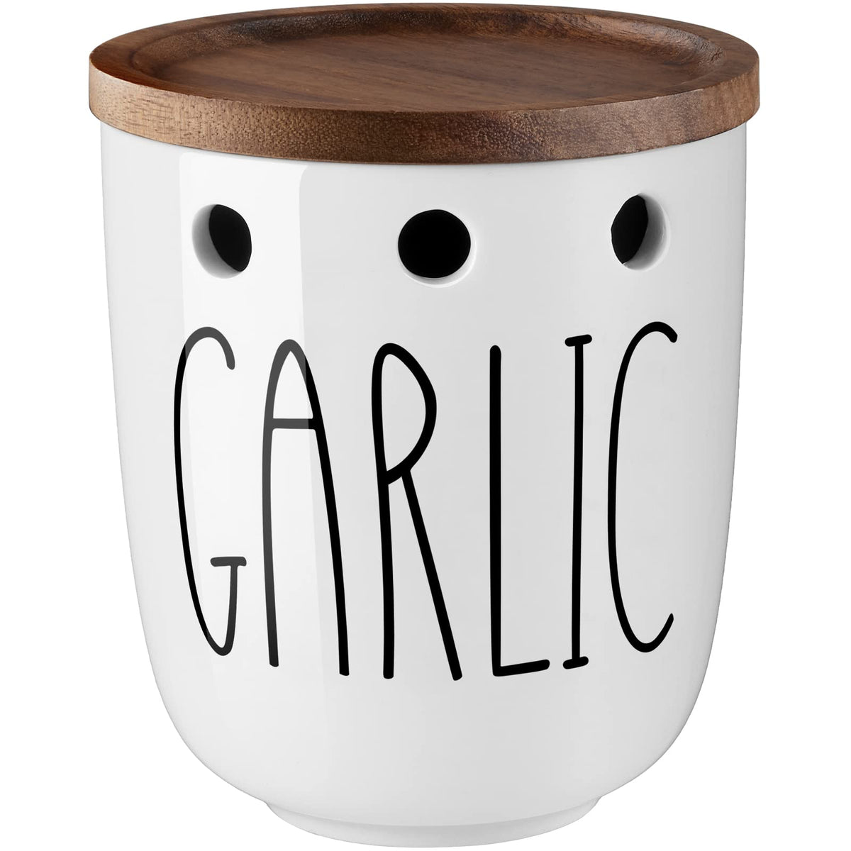 DAYYET Garlic Keeper ceramic container with a wide opening for easy garlic removal.