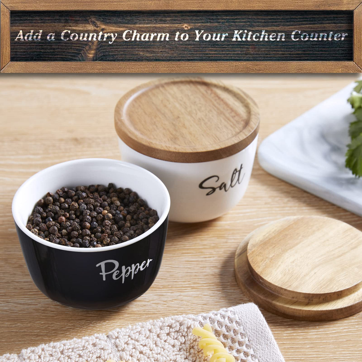 DAYYET 10 oz salt cellars stacked to save counter space in a modern kitchen