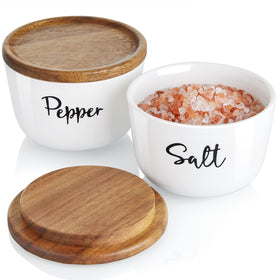 DAYYET salt and pepper bowls with lid showing 10 oz capacity for easy seasoning.