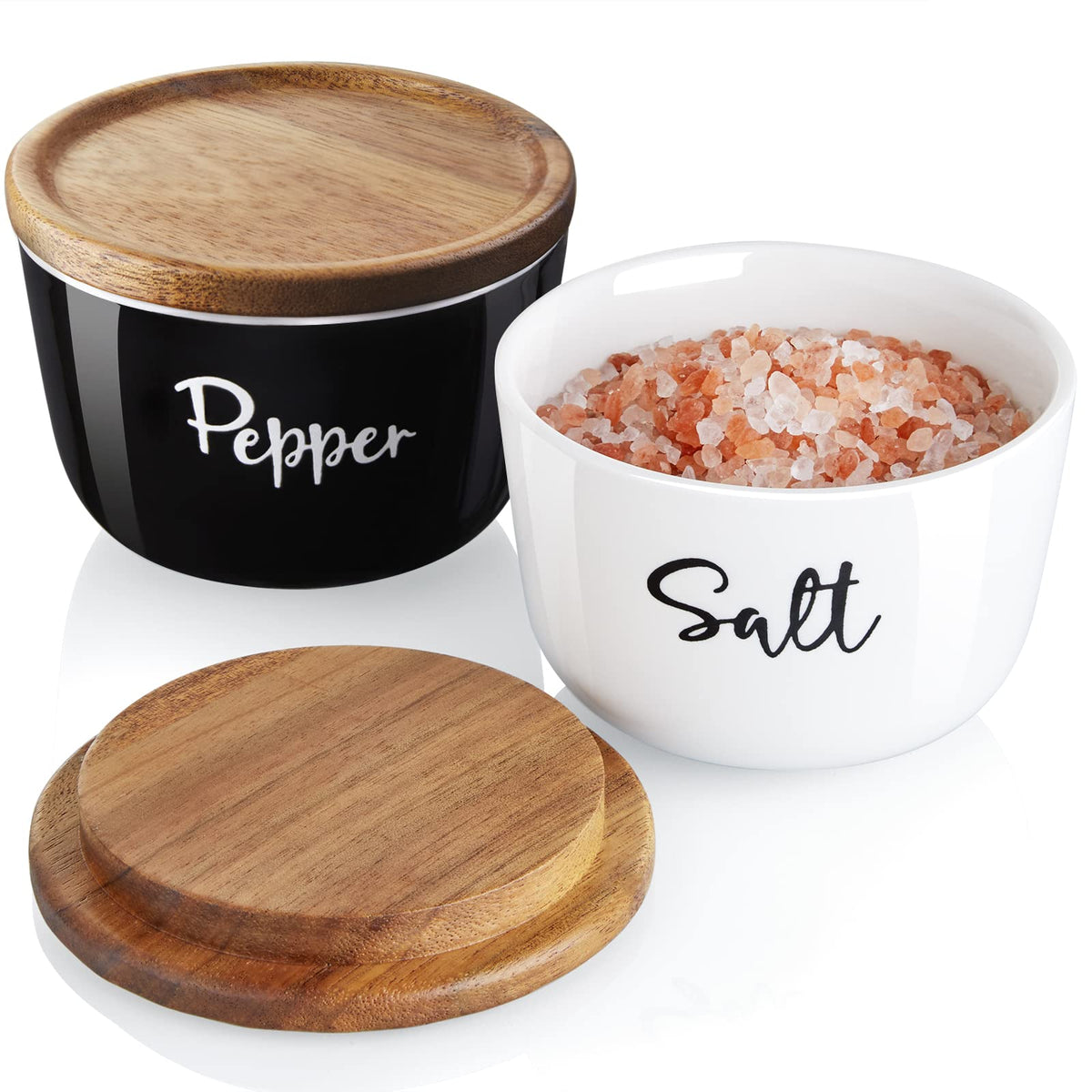 DAYYET salt and pepper bowls with lids on a countertop for easy seasoning