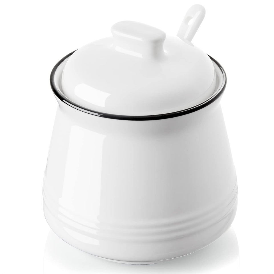 DAYYET sugar bowl with lid and spoon for tidy 12oz kitchen storage.