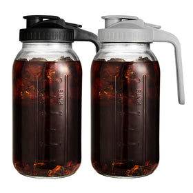 DAZHICN 2-pack glass pitcher with flip-top lid for leak-free beverage storage.