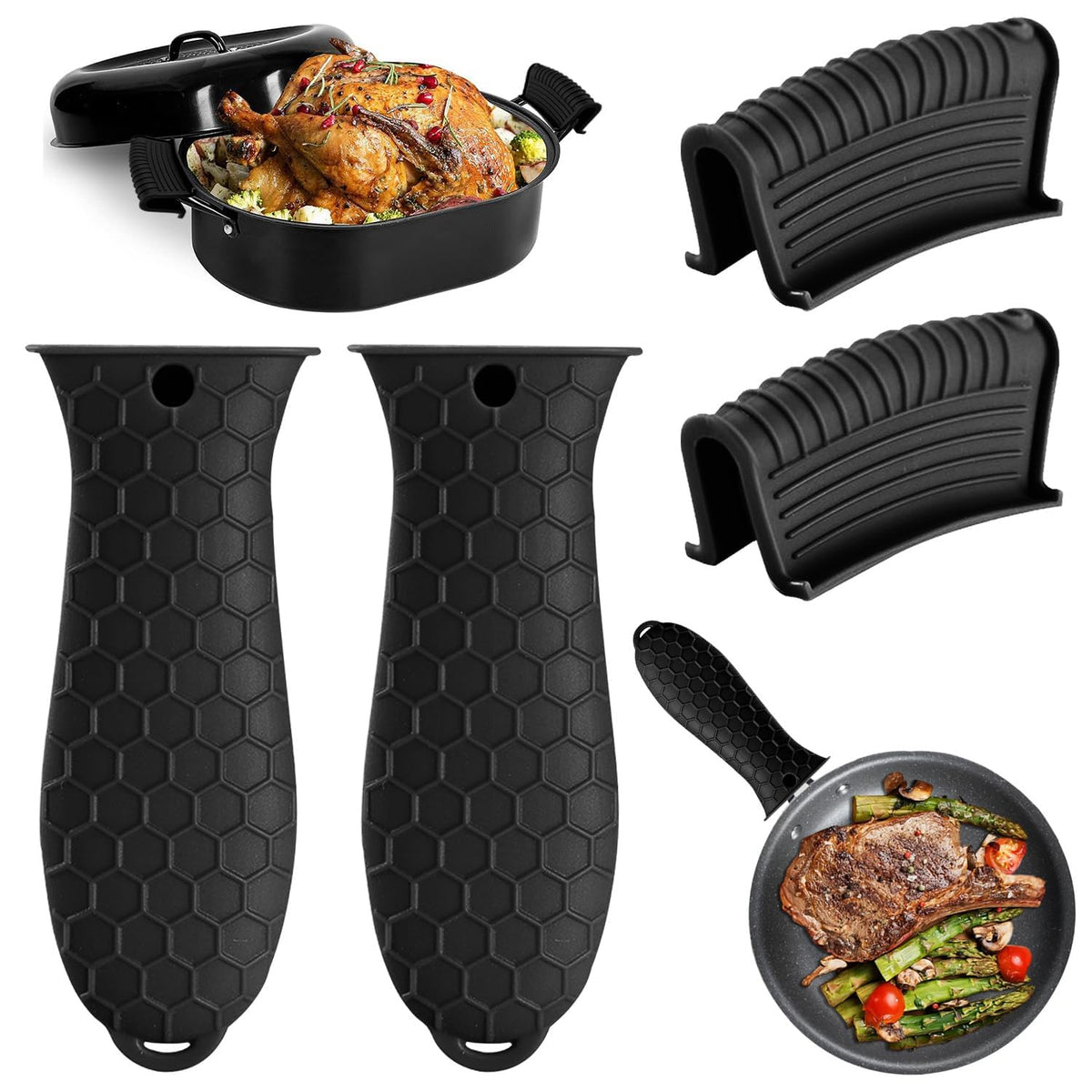 Dazzhues silicone hot handle cover on a cast iron skillet provides heat protection