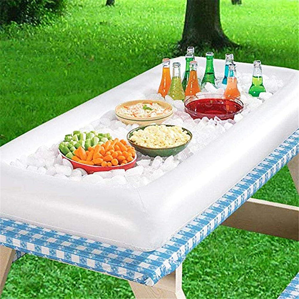 DBlosp inflatable serving bar assembly ready for party drinks and salads