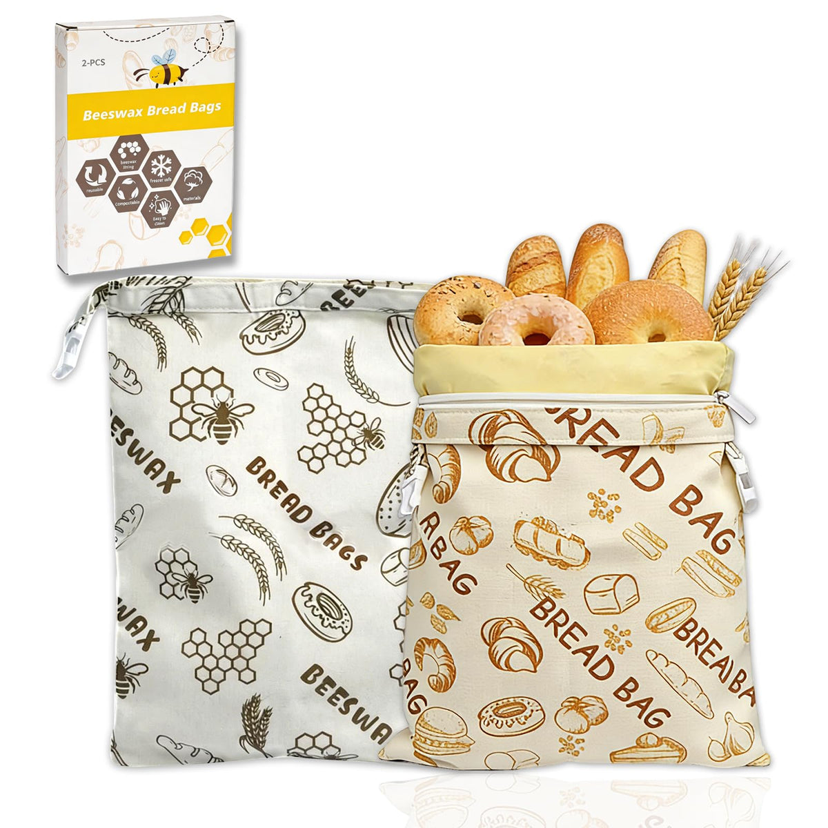 DBZ beeswax bread bag open linen demonstrates breathable design for extended freshness.