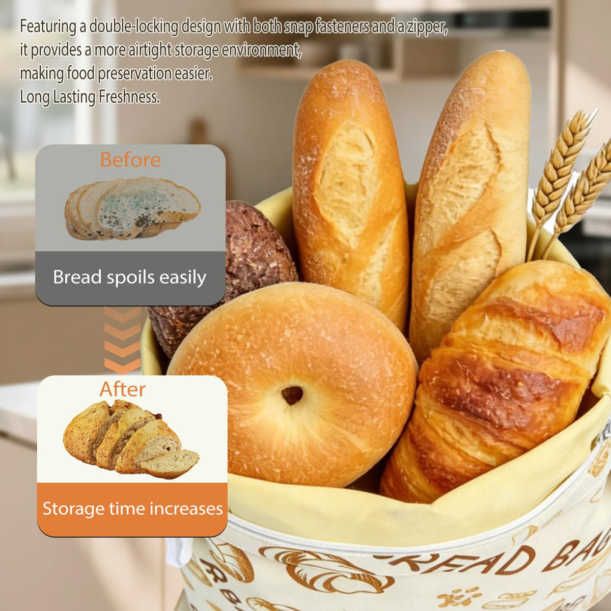 DBZ beeswax bread bag washable durable coating supports long-term reuse.