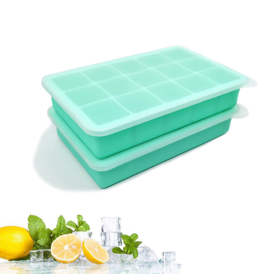 DCCPAA mint-green ice tray with 15 cubes for cocktails and cold beverages.