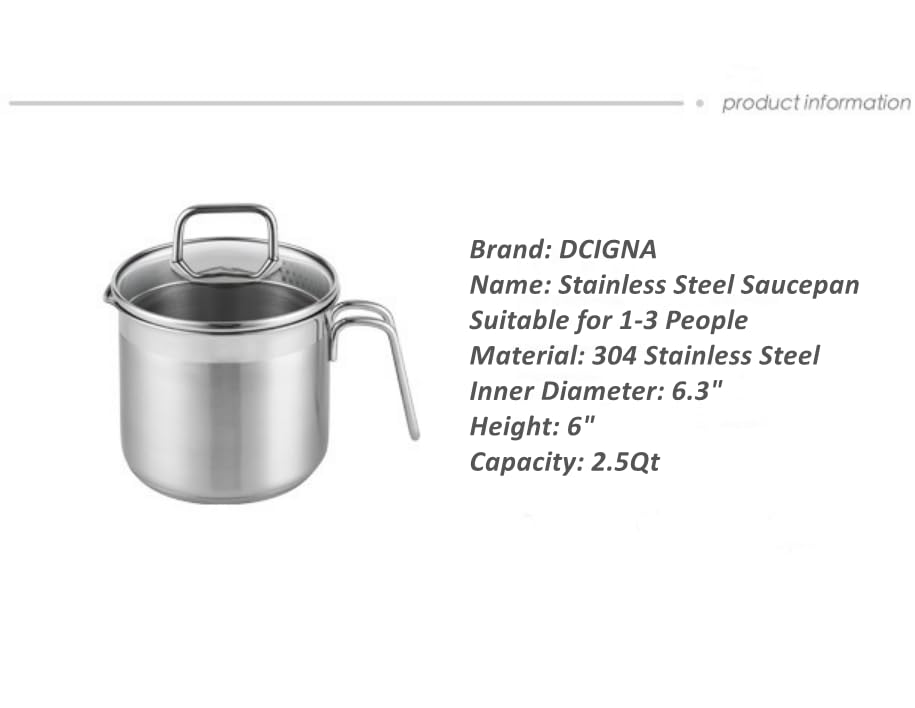 DCIGNA versatile 2.5 Qt saucepan perfect for milk, sauces, and pasta.