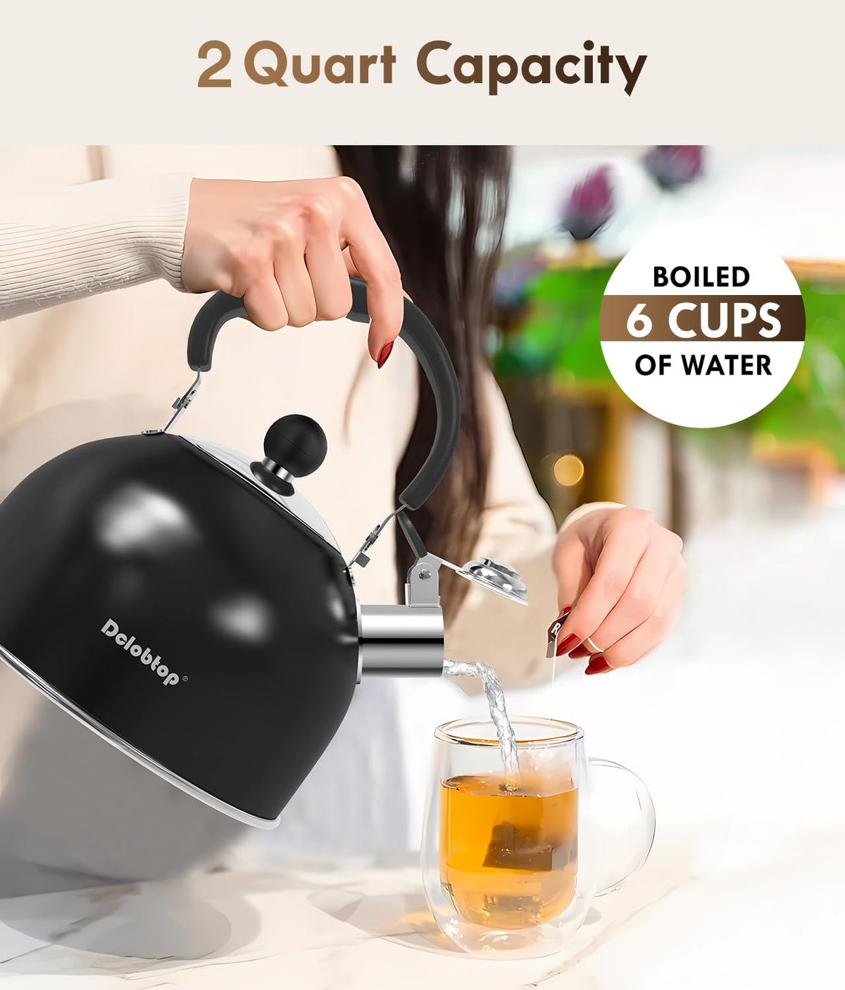 DclobTop compact 2-quart capacity fits daily tea or coffee needs.