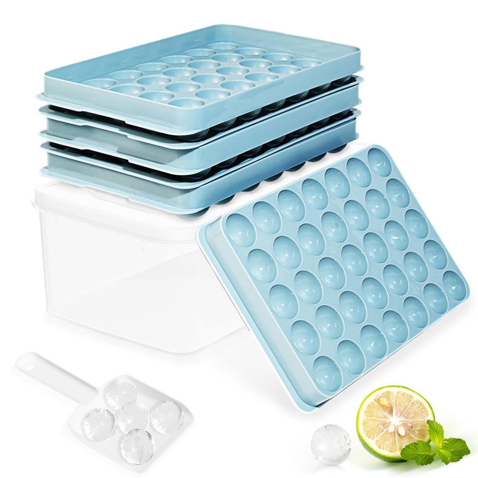 DclobTop ice trays with lid and bin stack for organized freezer storage.