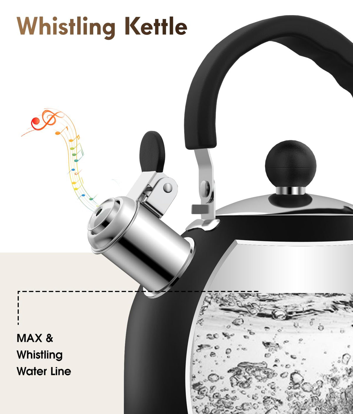 DclobTop kettle with loud whistle signals when water boils.