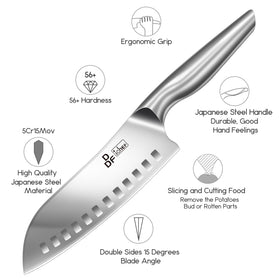 DDF iohEF santoku knife blade closeup for versatile chopping.
