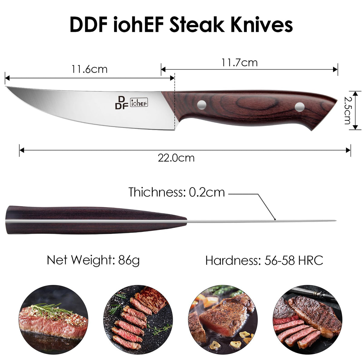 DDF iohEF steak knife in action slices meat smoothly.
