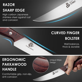 DDF iohEF steak knife non-serrated blade enables clean, precise cuts.