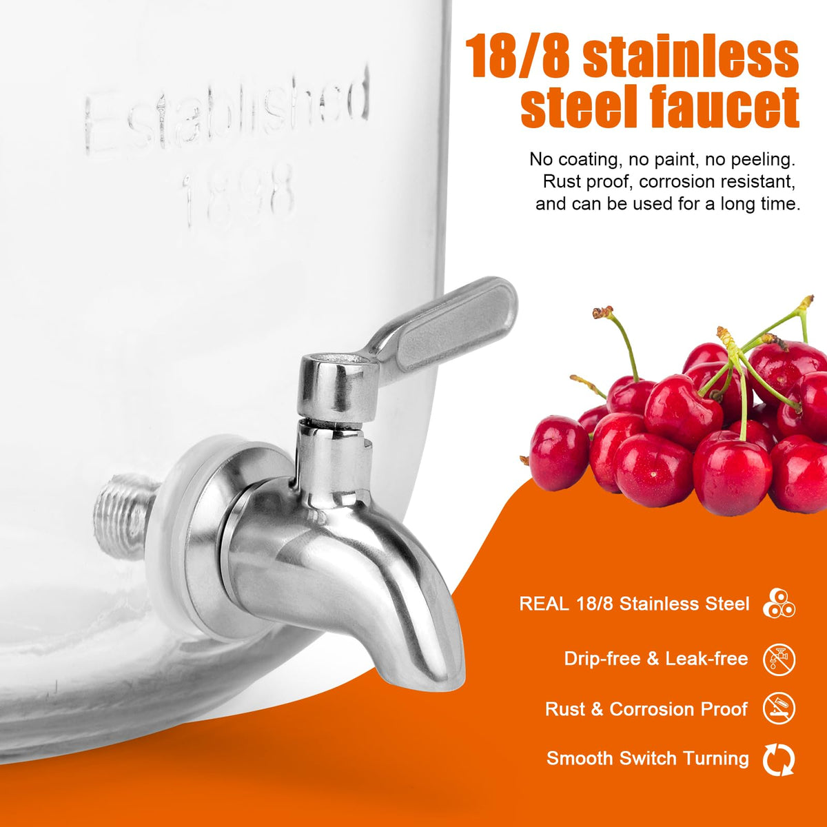 Clear DD&HAPP glass dispensers allow quick monitoring of contents and refills